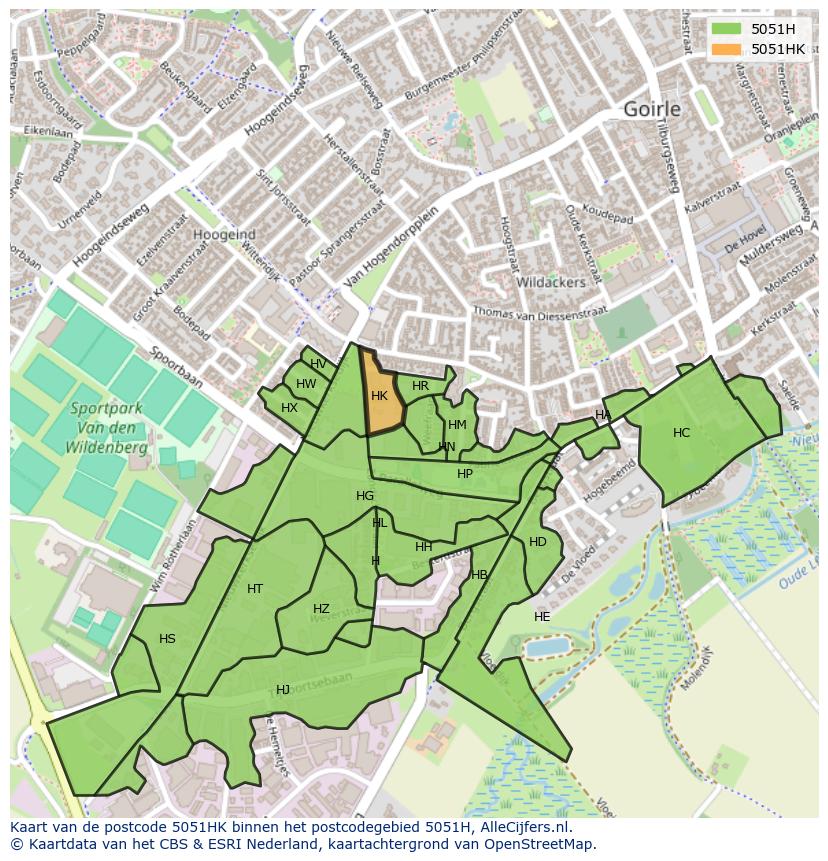 Afbeelding van het postcodegebied 5051 HK op de kaart.