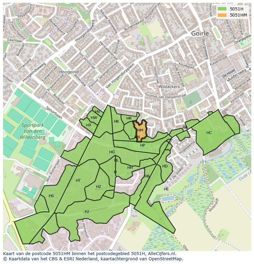 Afbeelding van het postcodegebied 5051 HM op de kaart.