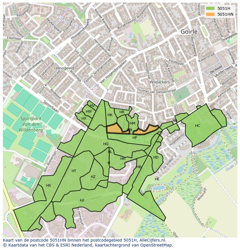 Afbeelding van het postcodegebied 5051 HN op de kaart.