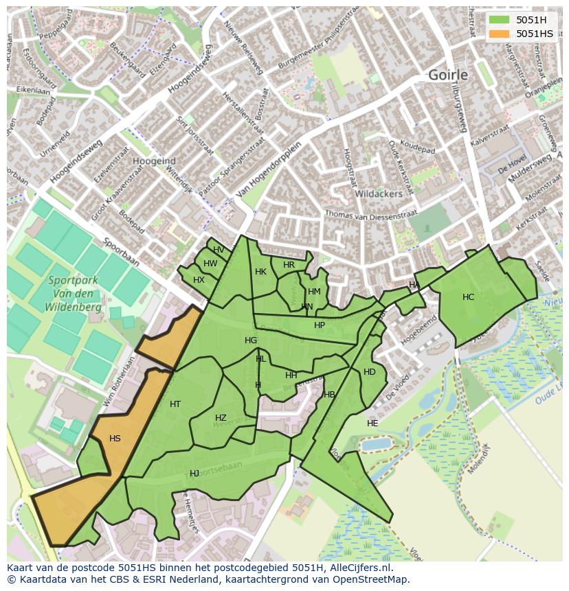 Afbeelding van het postcodegebied 5051 HS op de kaart.