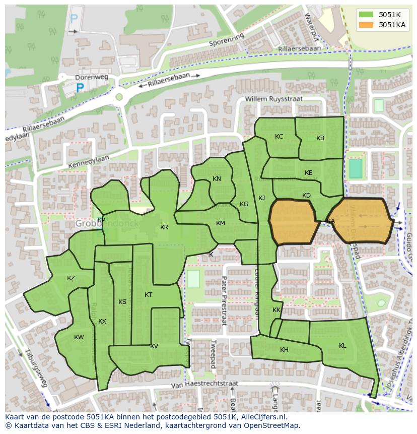 Afbeelding van het postcodegebied 5051 KA op de kaart.