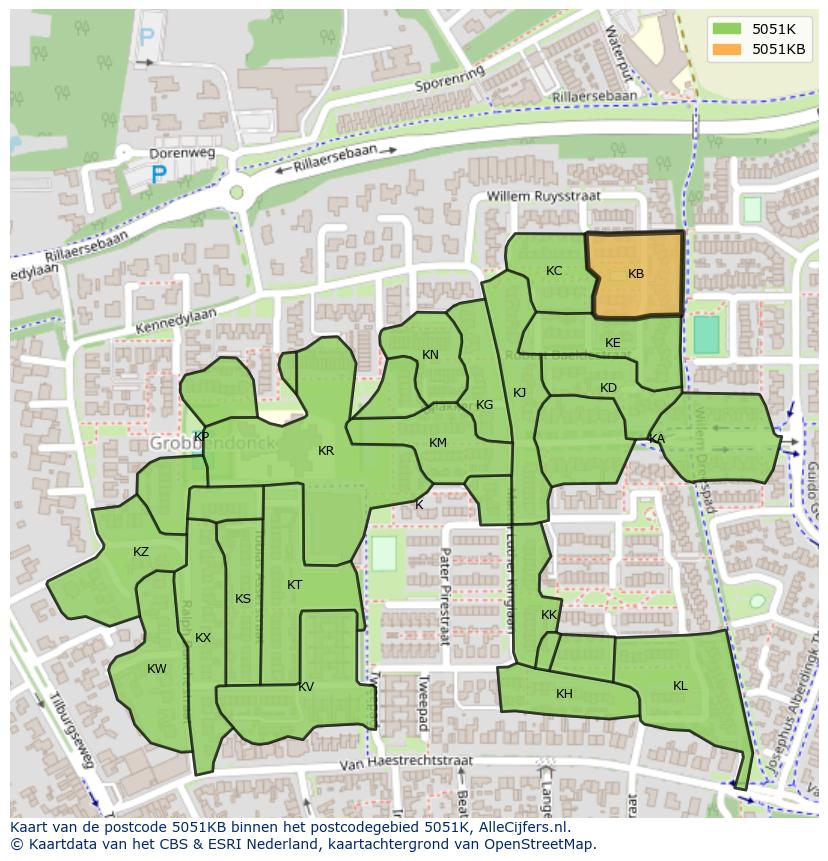 Afbeelding van het postcodegebied 5051 KB op de kaart.