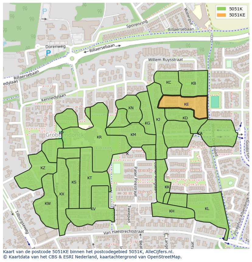 Afbeelding van het postcodegebied 5051 KE op de kaart.