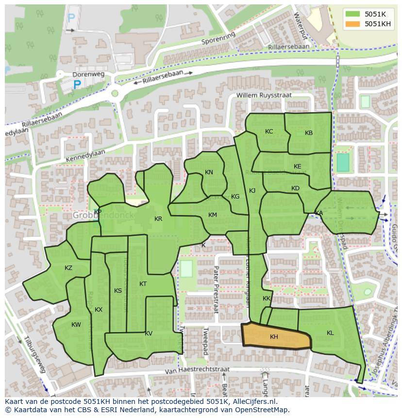 Afbeelding van het postcodegebied 5051 KH op de kaart.