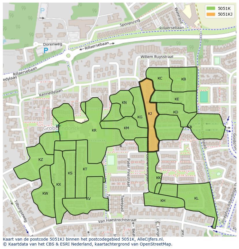 Afbeelding van het postcodegebied 5051 KJ op de kaart.