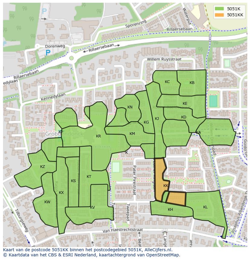 Afbeelding van het postcodegebied 5051 KK op de kaart.