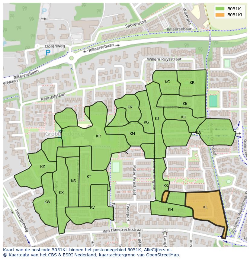 Afbeelding van het postcodegebied 5051 KL op de kaart.