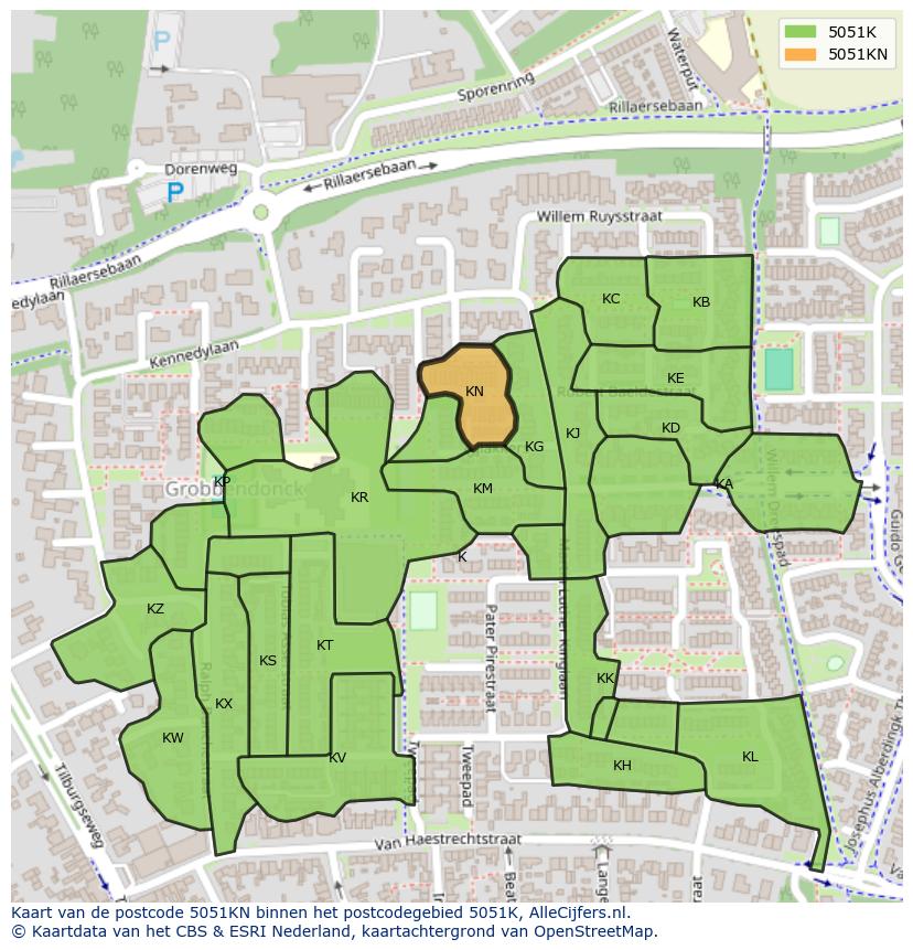 Afbeelding van het postcodegebied 5051 KN op de kaart.