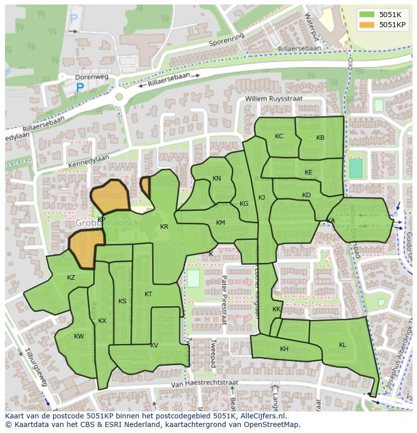 Afbeelding van het postcodegebied 5051 KP op de kaart.