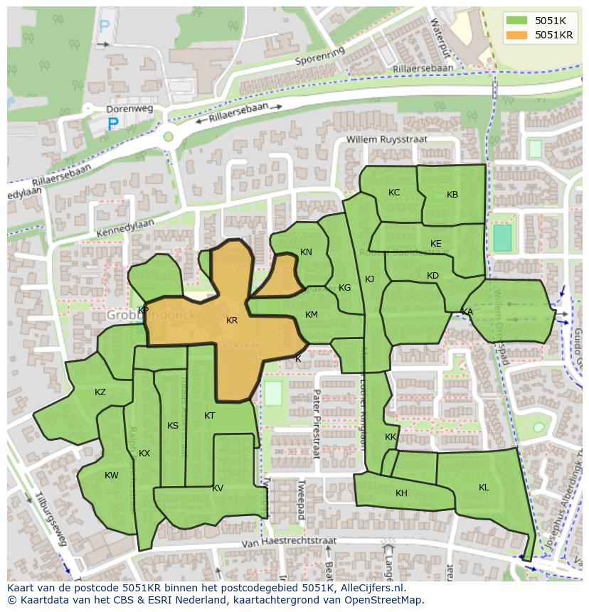 Afbeelding van het postcodegebied 5051 KR op de kaart.