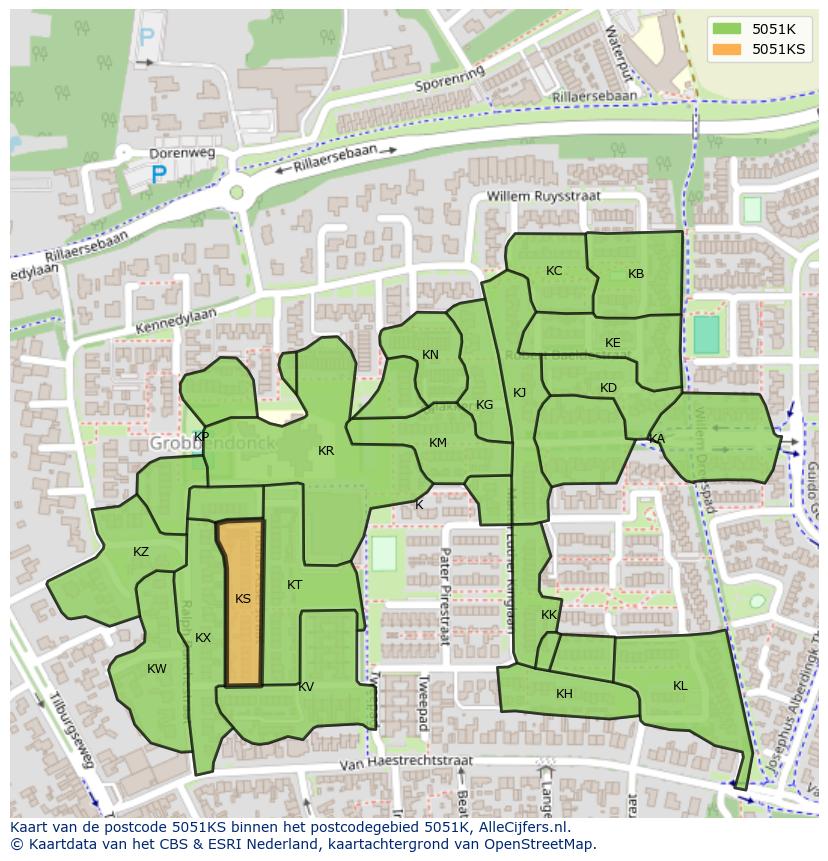 Afbeelding van het postcodegebied 5051 KS op de kaart.