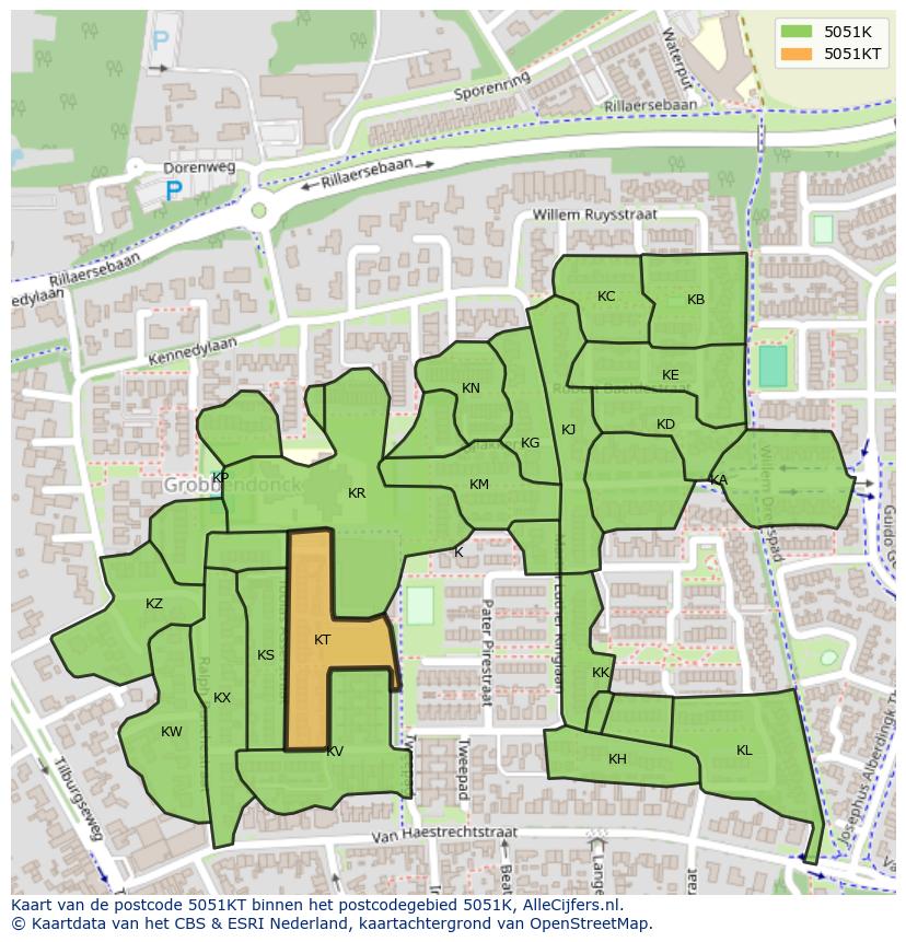 Afbeelding van het postcodegebied 5051 KT op de kaart.