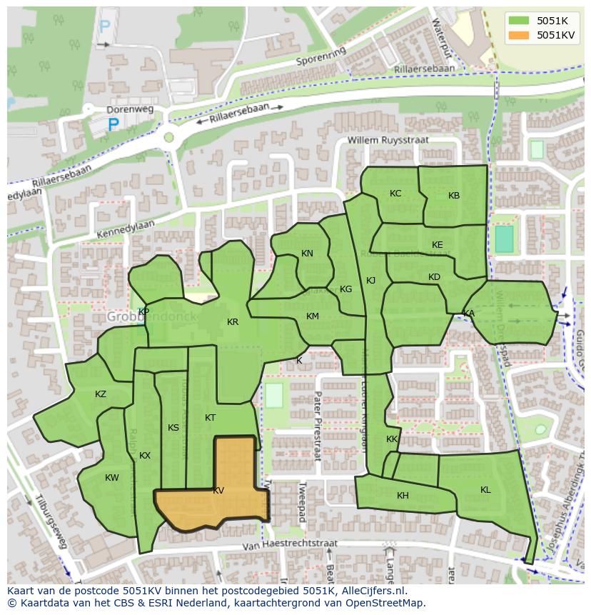 Afbeelding van het postcodegebied 5051 KV op de kaart.