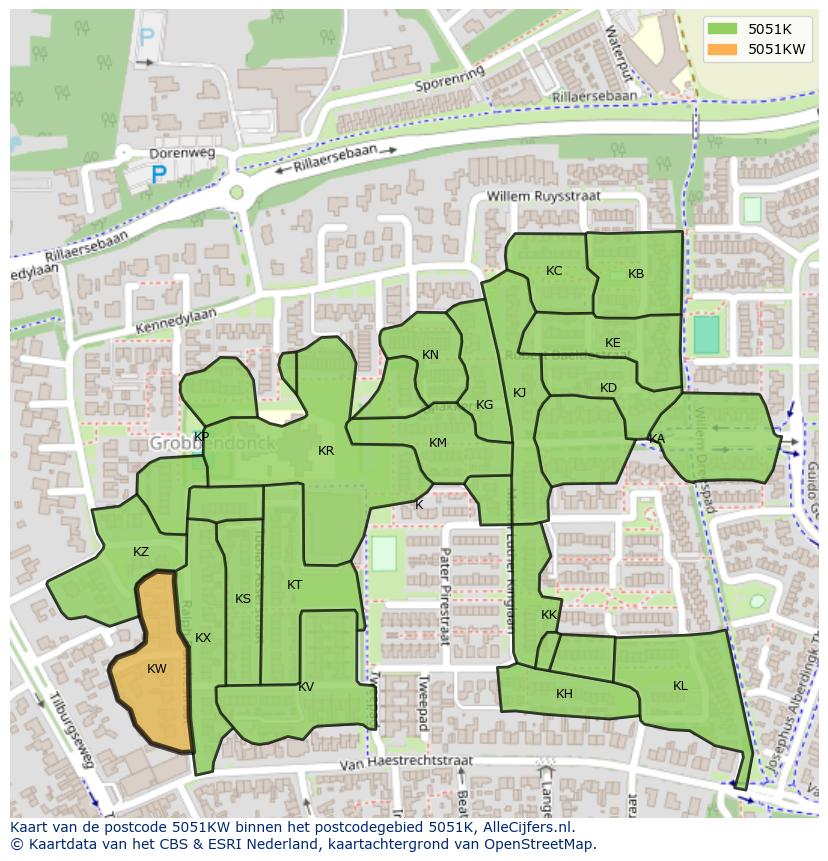 Afbeelding van het postcodegebied 5051 KW op de kaart.