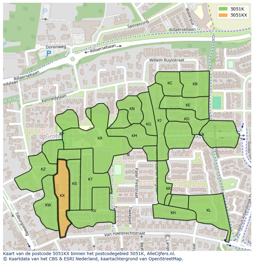 Afbeelding van het postcodegebied 5051 KX op de kaart.