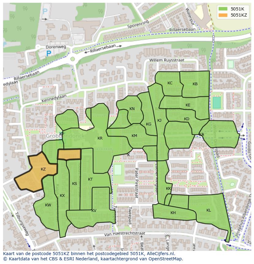 Afbeelding van het postcodegebied 5051 KZ op de kaart.
