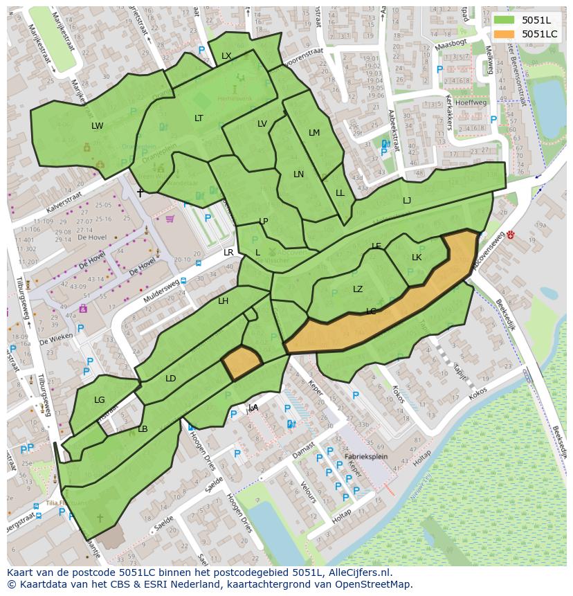 Afbeelding van het postcodegebied 5051 LC op de kaart.