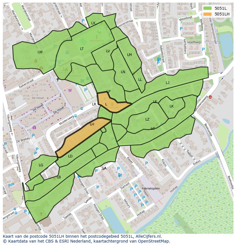 Afbeelding van het postcodegebied 5051 LH op de kaart.
