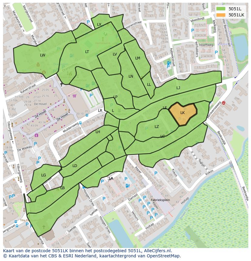 Afbeelding van het postcodegebied 5051 LK op de kaart.