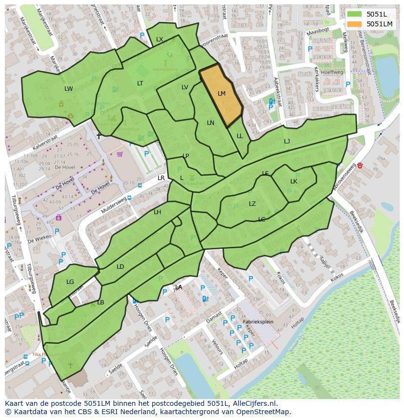 Afbeelding van het postcodegebied 5051 LM op de kaart.