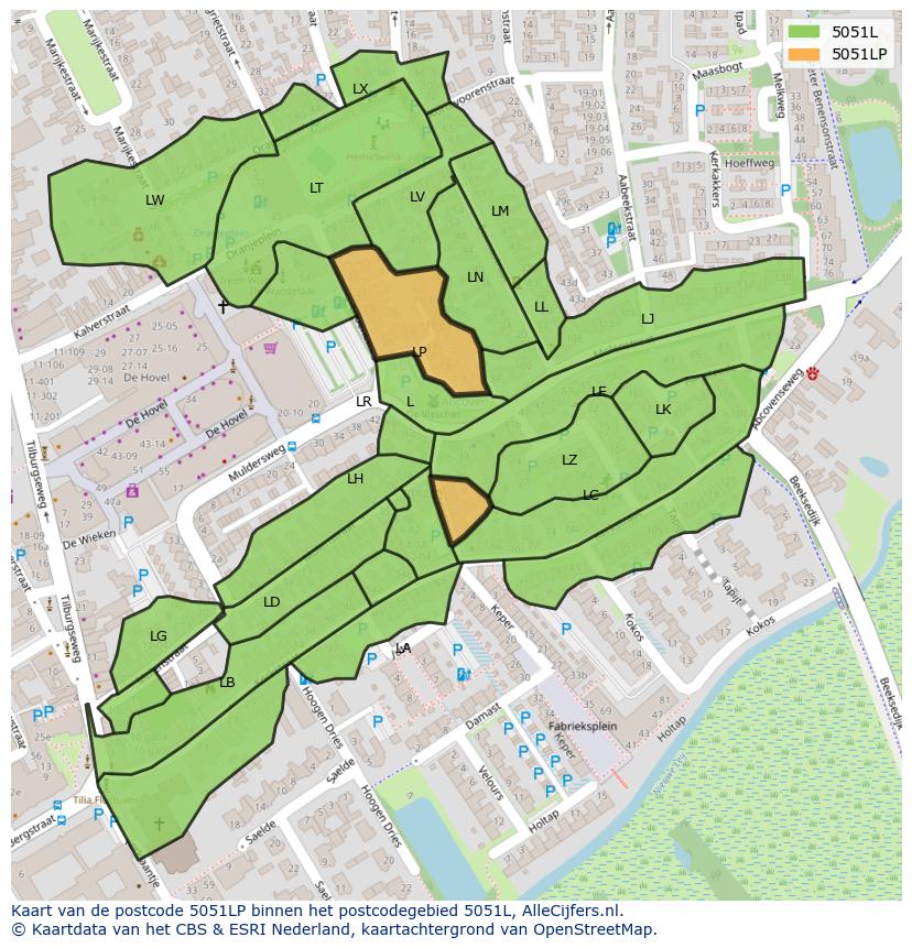 Afbeelding van het postcodegebied 5051 LP op de kaart.