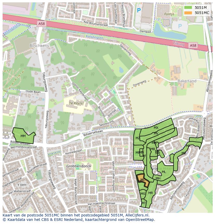 Afbeelding van het postcodegebied 5051 MC op de kaart.