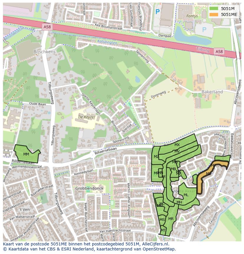 Afbeelding van het postcodegebied 5051 ME op de kaart.