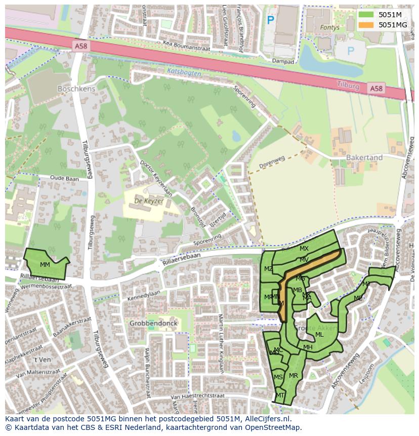 Afbeelding van het postcodegebied 5051 MG op de kaart.
