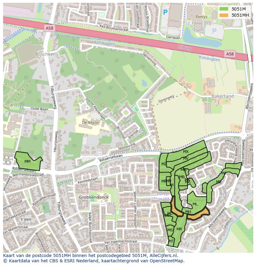 Afbeelding van het postcodegebied 5051 MH op de kaart.