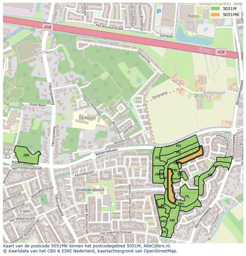 Afbeelding van het postcodegebied 5051 MK op de kaart.