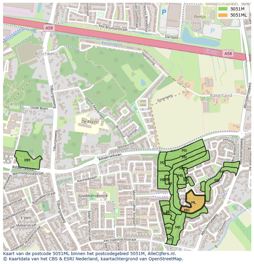 Afbeelding van het postcodegebied 5051 ML op de kaart.