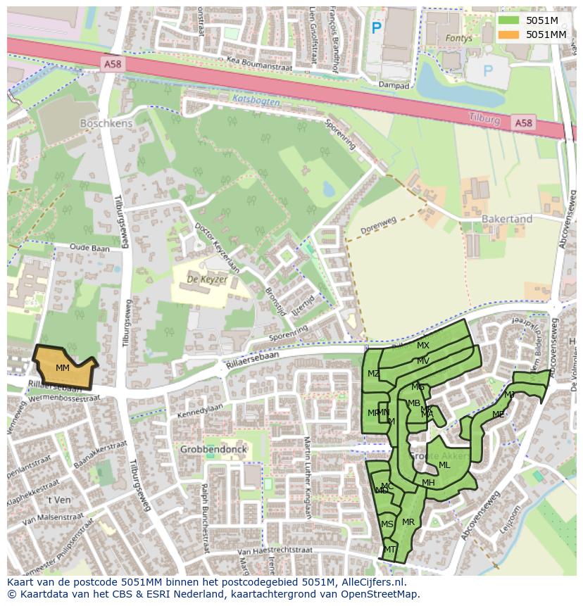Afbeelding van het postcodegebied 5051 MM op de kaart.
