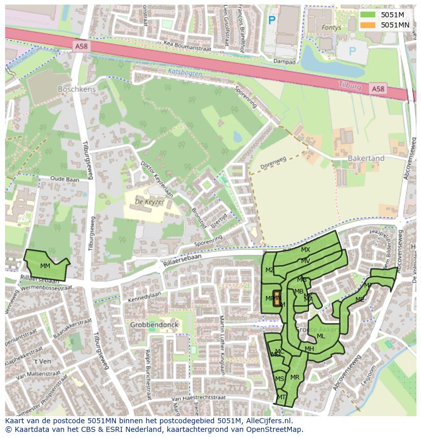 Afbeelding van het postcodegebied 5051 MN op de kaart.