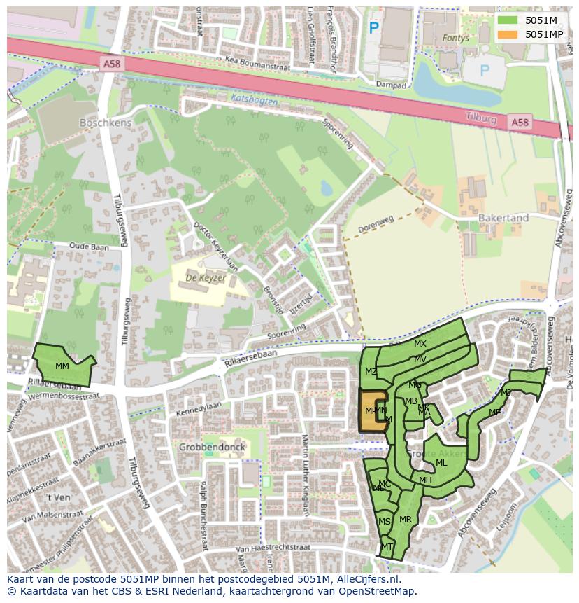 Afbeelding van het postcodegebied 5051 MP op de kaart.