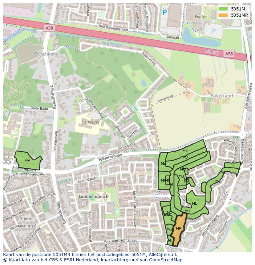 Afbeelding van het postcodegebied 5051 MR op de kaart.