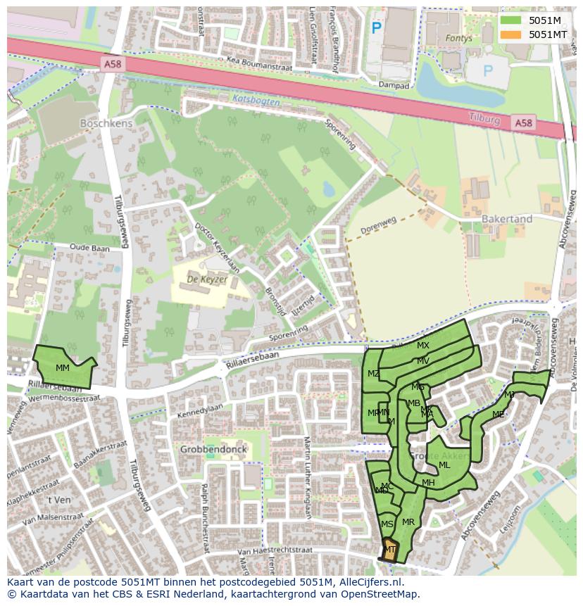 Afbeelding van het postcodegebied 5051 MT op de kaart.