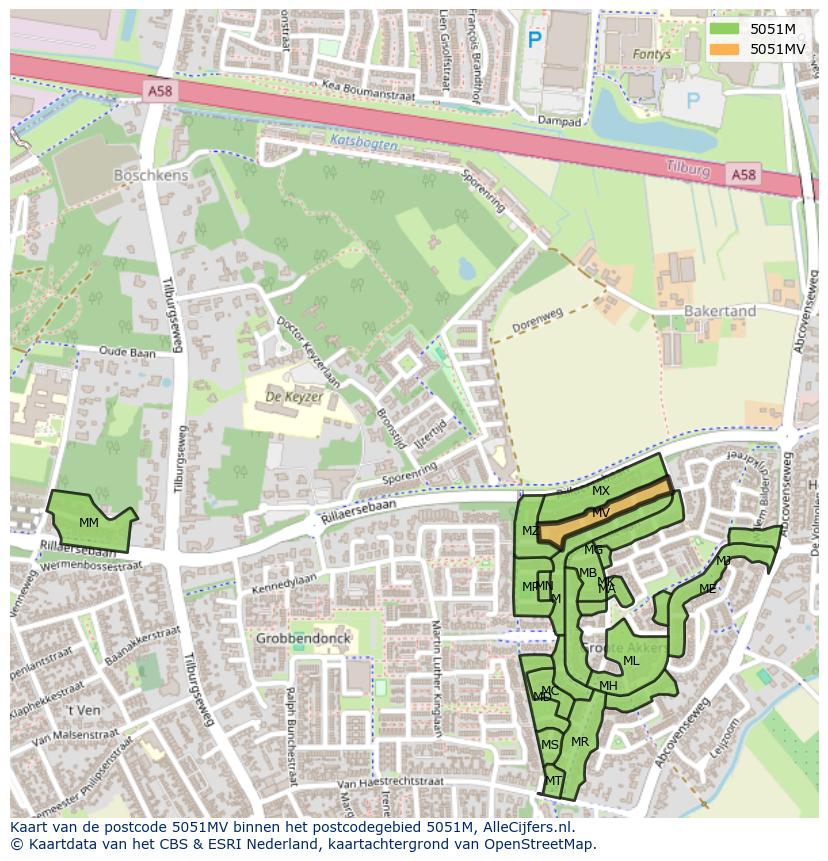 Afbeelding van het postcodegebied 5051 MV op de kaart.