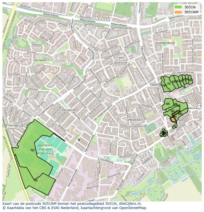 Afbeelding van het postcodegebied 5051 NM op de kaart.