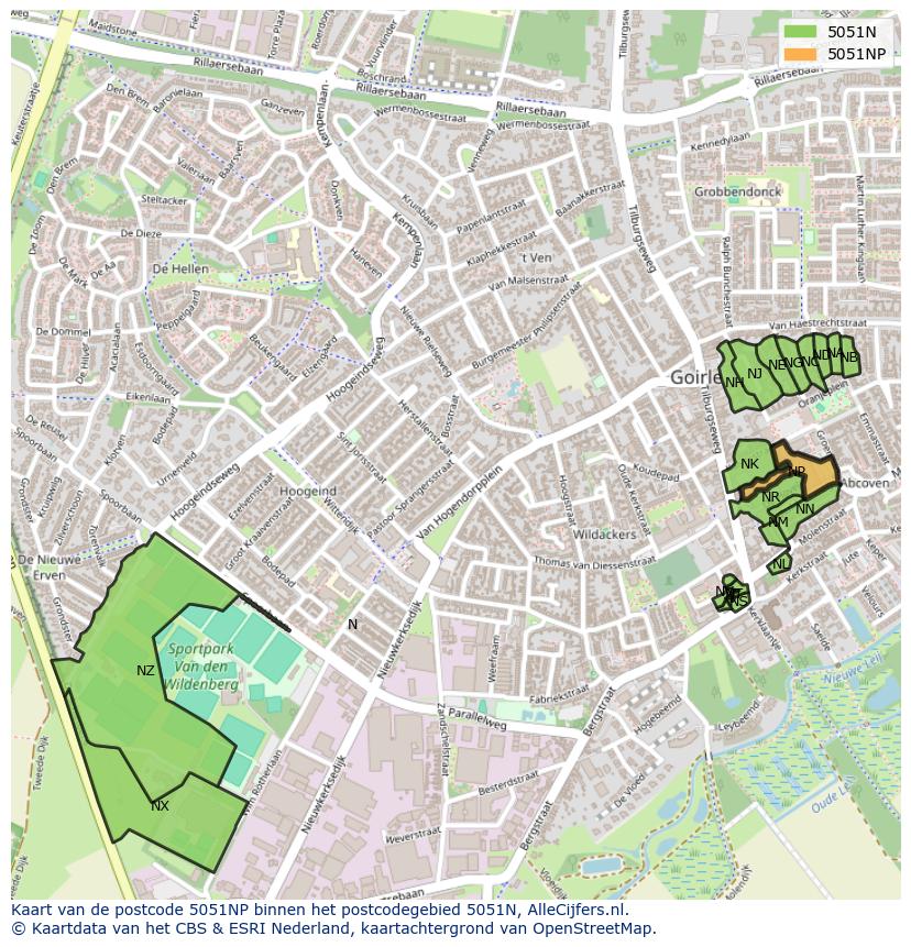 Afbeelding van het postcodegebied 5051 NP op de kaart.