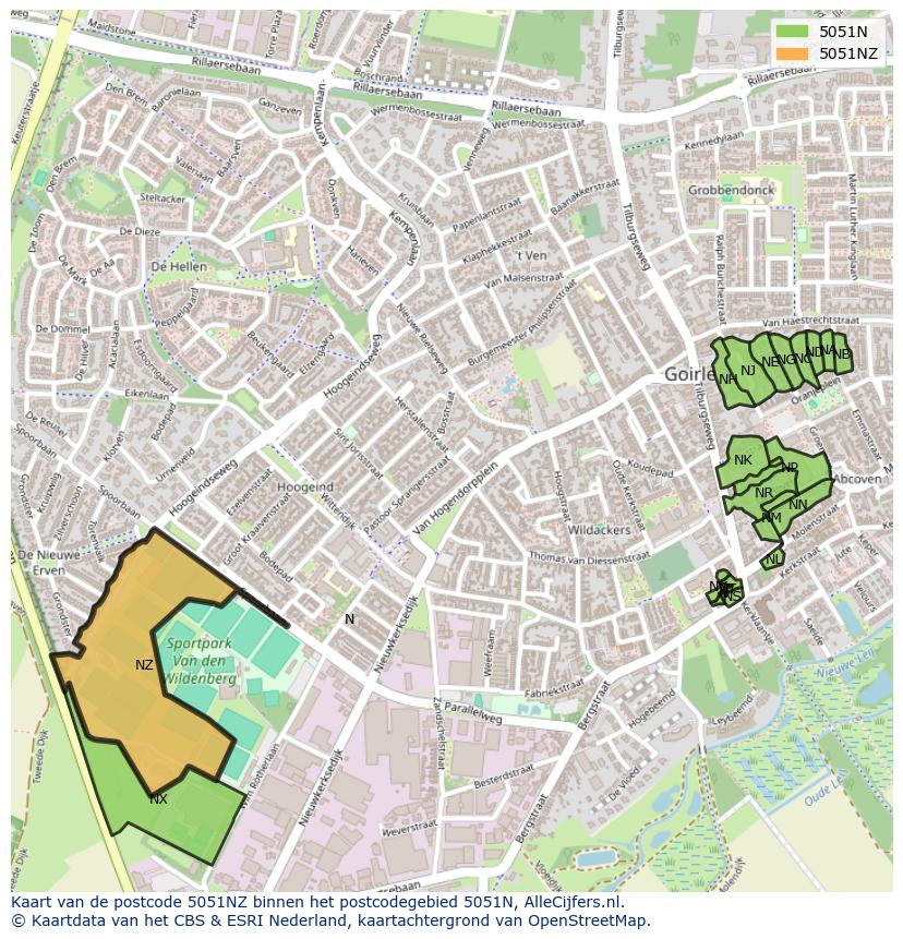 Afbeelding van het postcodegebied 5051 NZ op de kaart.