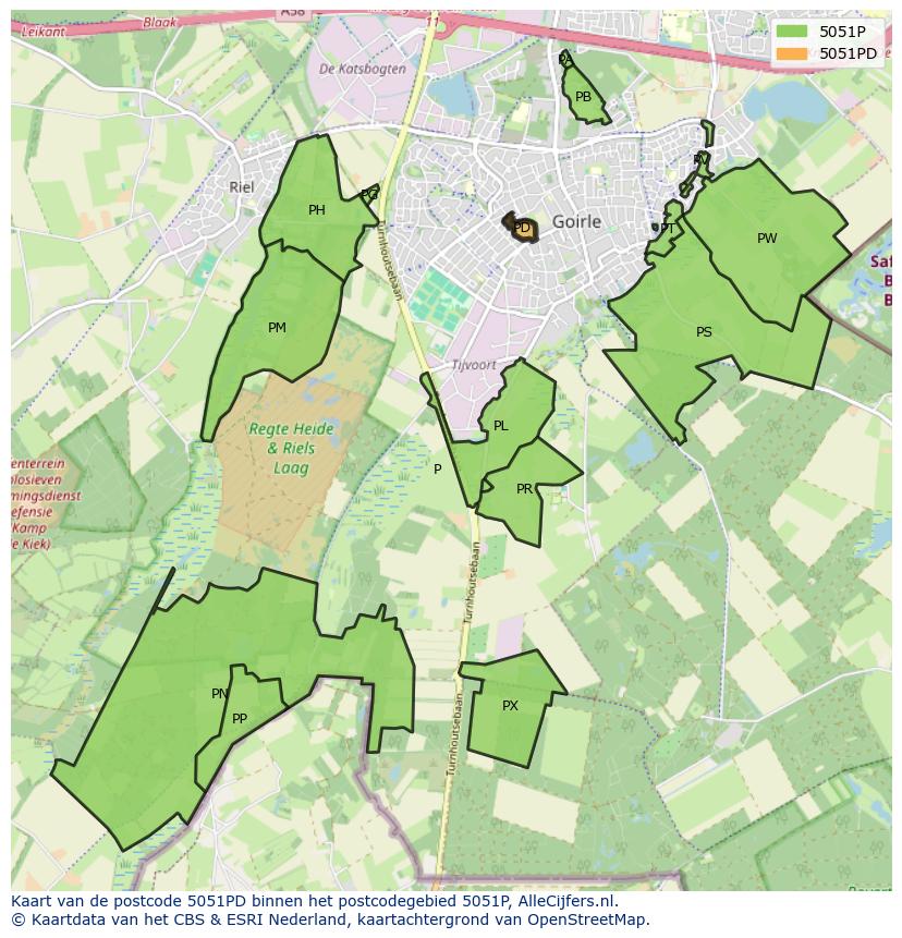 Afbeelding van het postcodegebied 5051 PD op de kaart.