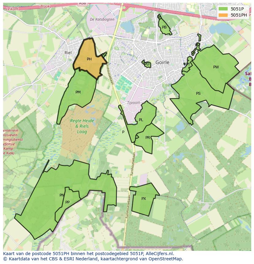 Afbeelding van het postcodegebied 5051 PH op de kaart.
