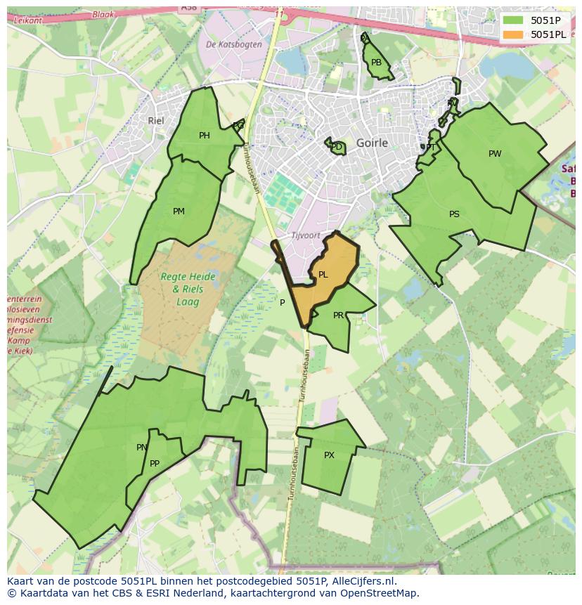 Afbeelding van het postcodegebied 5051 PL op de kaart.