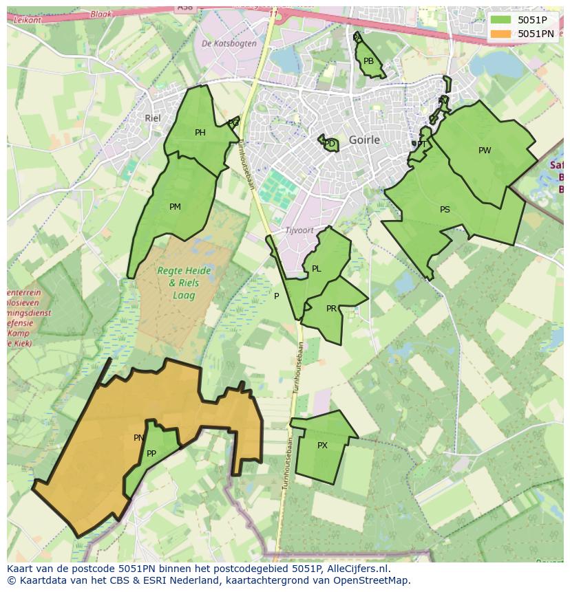 Afbeelding van het postcodegebied 5051 PN op de kaart.
