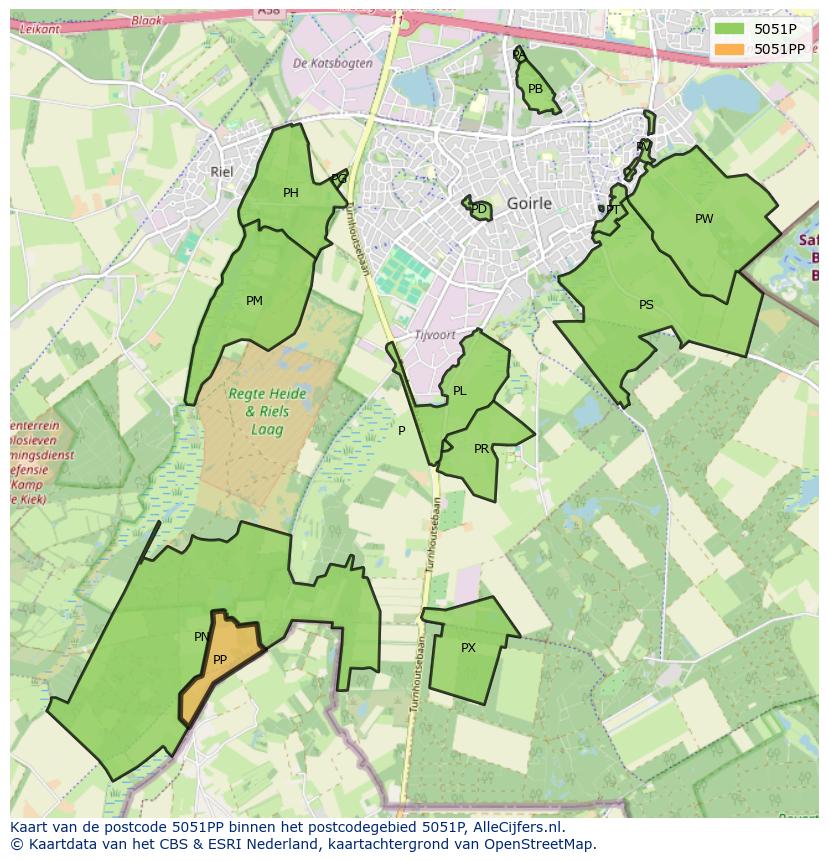 Afbeelding van het postcodegebied 5051 PP op de kaart.