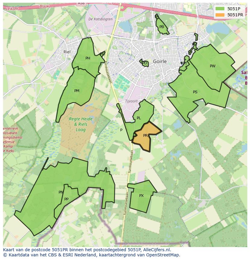 Afbeelding van het postcodegebied 5051 PR op de kaart.