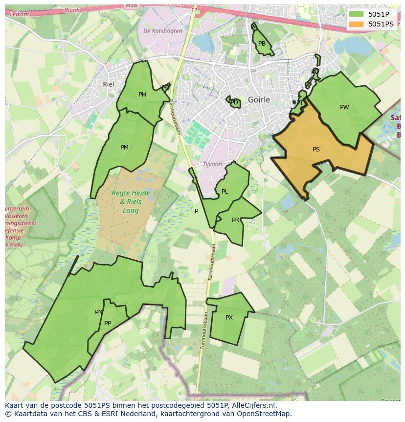 Afbeelding van het postcodegebied 5051 PS op de kaart.