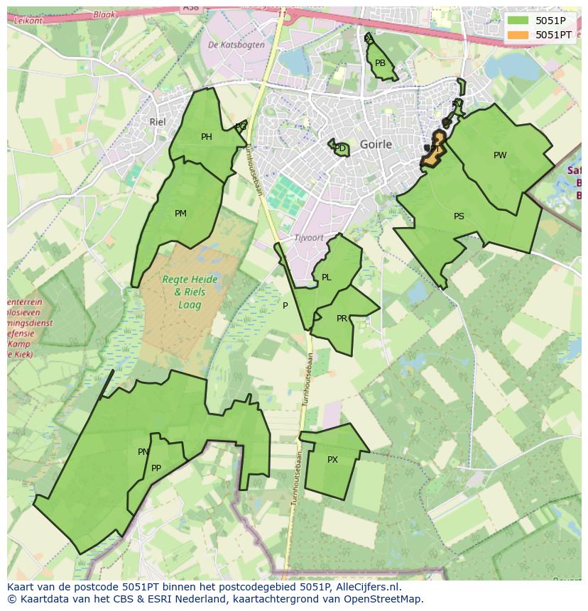 Afbeelding van het postcodegebied 5051 PT op de kaart.