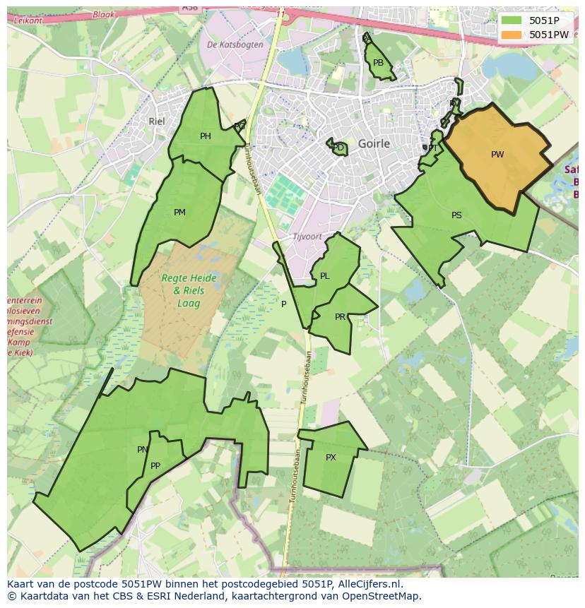 Afbeelding van het postcodegebied 5051 PW op de kaart.