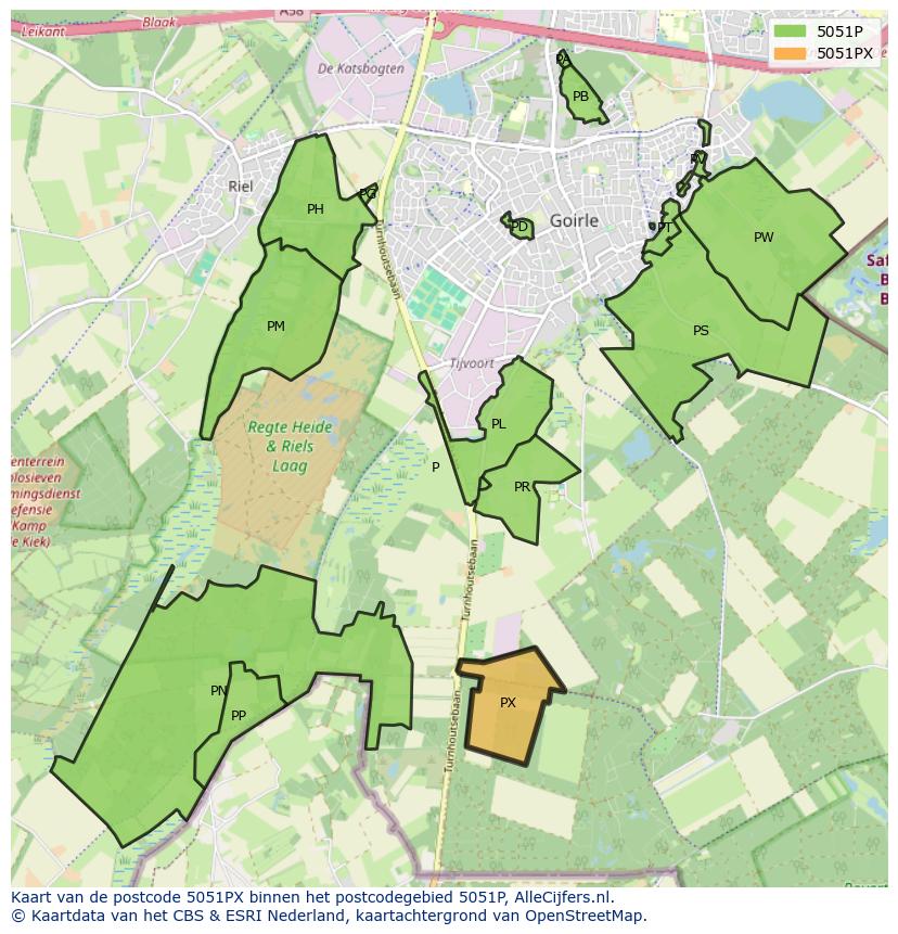 Afbeelding van het postcodegebied 5051 PX op de kaart.